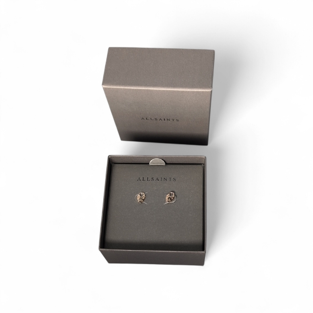 All Saints Heart Lock Stud Gold Tone Earrings